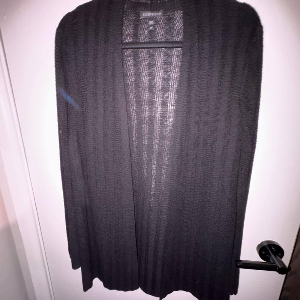 Eileen Fisher Black Open-Front Cardigan Sweater